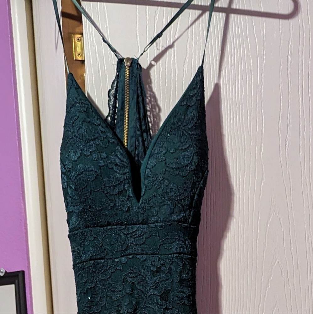 lace prom dress with a slit